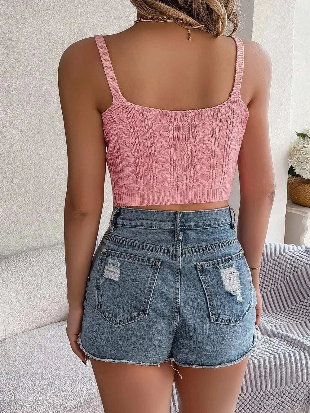 Cable-Knit Short Cami - Trendsi - Flyclothing LLC