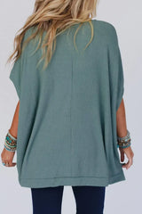Oversized Ribbed Knit V Neck Dolman Short Sleeve Top - Trendsi - Flyclothing LLC