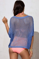 Openwork Round Neck Half Sleeve Knit Cover Up - Trendsi - Flyclothing LLC
