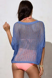 Openwork Round Neck Half Sleeve Knit Cover Up - Trendsi - Flyclothing LLC