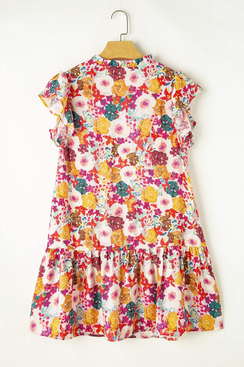 Ruffled Printed Cap Sleeve Mini Dress - Trendsi - Flyclothing LLC