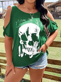 Plus Size Skeleton Graphic Round Neck Cold Shoulder T-Shirt - Trendsi
