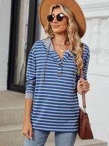 Drawstring Striped Long Sleeve Hoodie - Trendsi - Flyclothing LLC