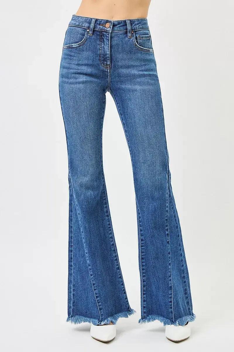 RISEN Mid Rise Flare Side Seam Detailing Jeans - Trendsi - Flyclothing LLC