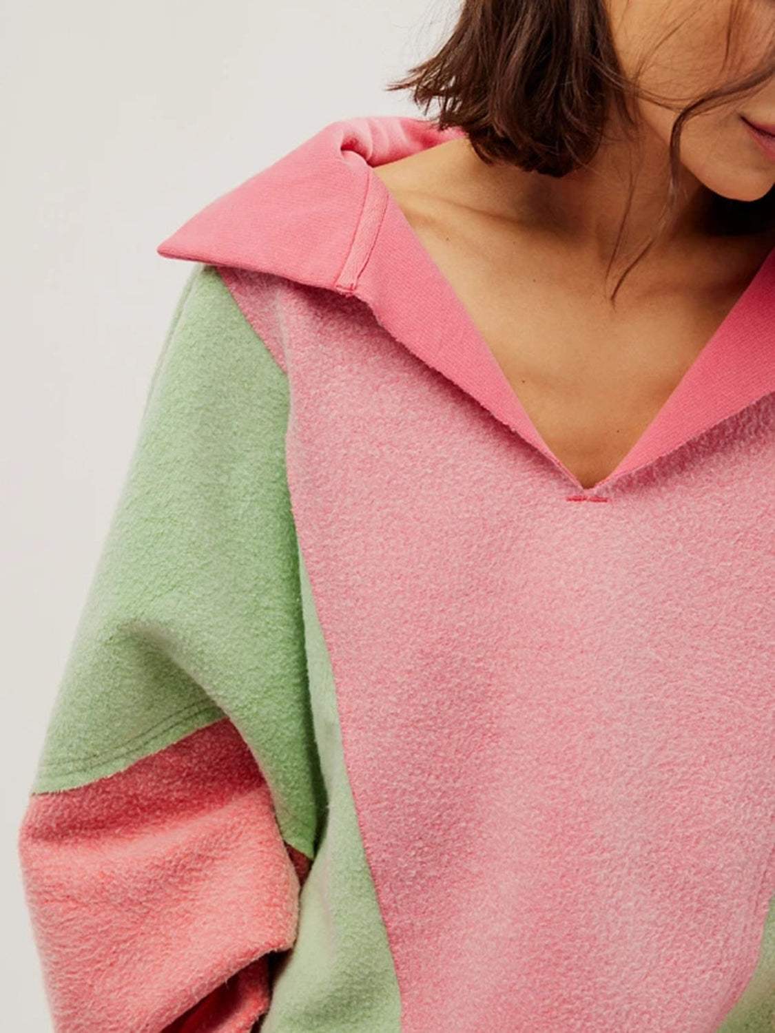 High-Low Exposed Seam Contrast Long Sleeve Sweatshirt - Trendsi - Flyclothing LLC