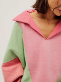 High-Low Exposed Seam Contrast Long Sleeve Sweatshirt - Trendsi - Flyclothing LLC