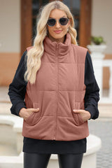 Pocketed Zip Up Turtleneck Vest Coat - Trendsi - Flyclothing LLC