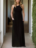 Pocketed Round Neck Sleeveless Dress - Trendsi
