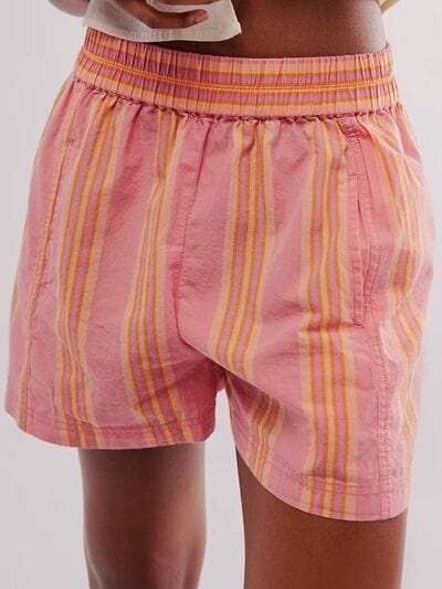 Striped Elastic Waist Shorts - Trendsi - Flyclothing LLC