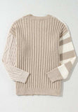 Cable-Knit Color Block Round Neck Sweater - Trendsi - Flyclothing LLC