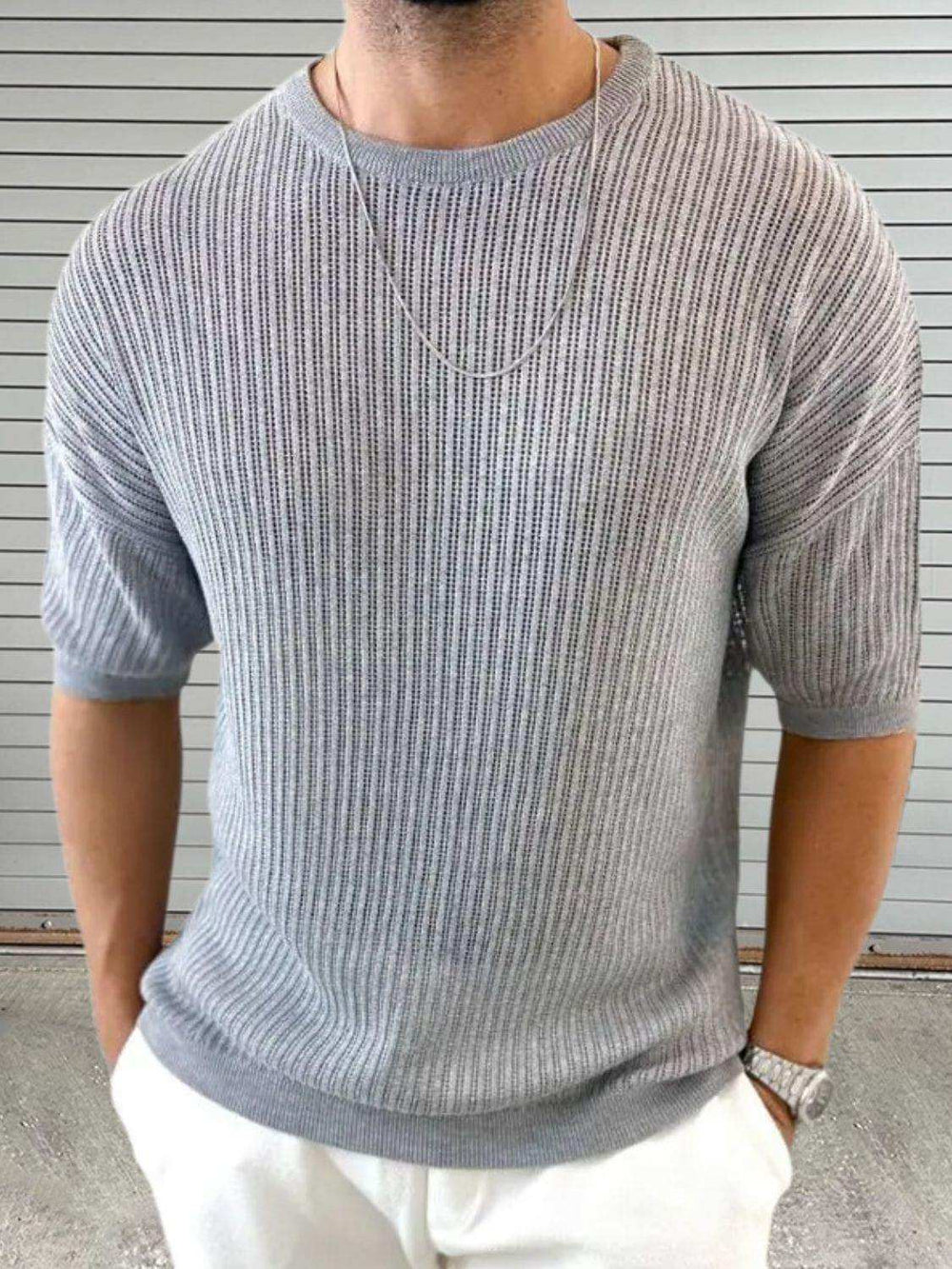 Men's Round Neck Drop Shouler Knit Top - Trendsi - Flyclothing LLC