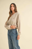 Mable Round Neck Letter Embroidery Crop Sweatshirt - Trendsi - Flyclothing LLC