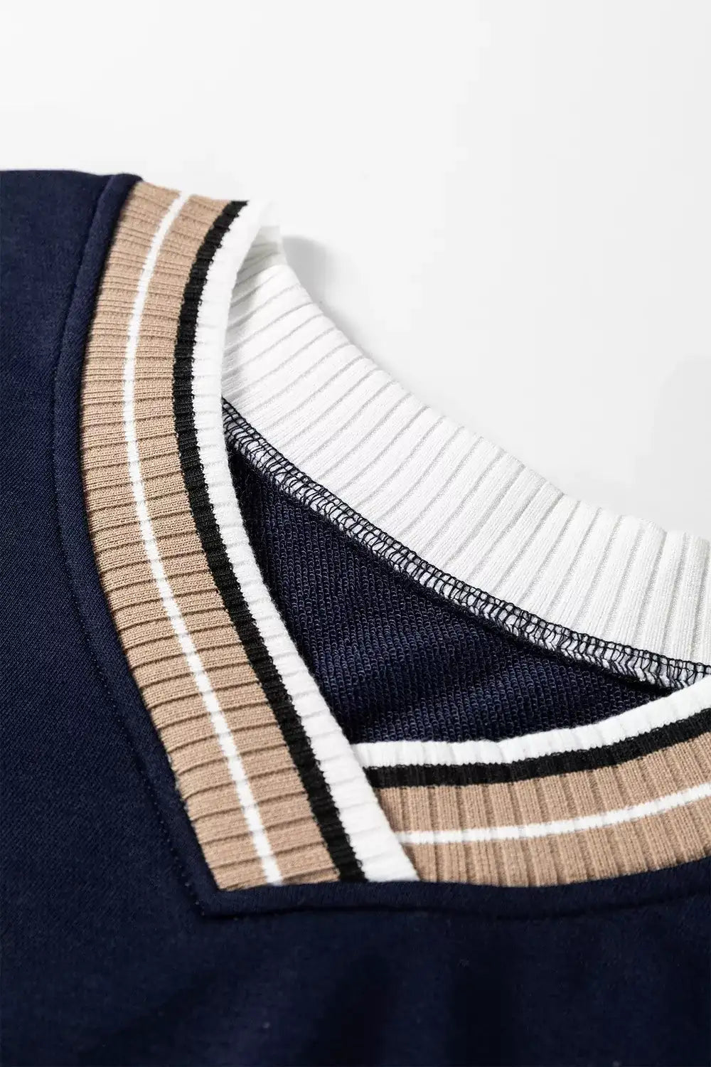 Contrast Striped Trim V Neck Sweatshirt - Trendsi - Flyclothing LLC