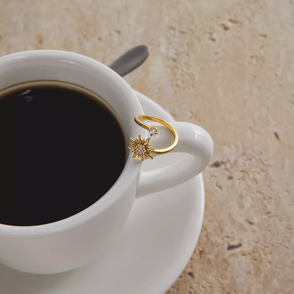 18K Gold-Plated Zircon Sun Bypass Ring - Trendsi - Flyclothing LLC