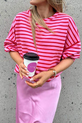 Striped Round Neck Long Sleeve Sweatshirt - Trendsi - Flyclothing LLC