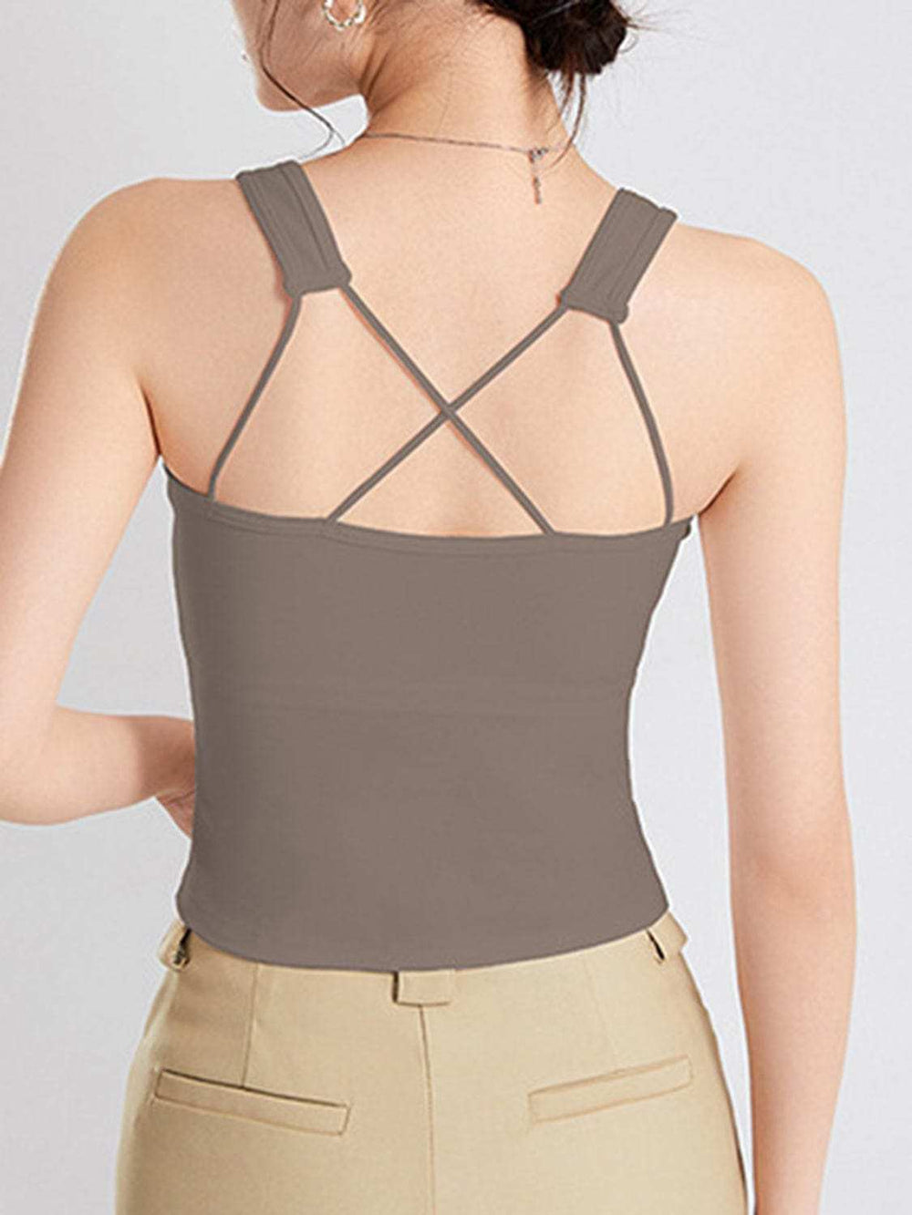 Crisscross Scoop Neck Wide Strap Cropped Tank with Chest Pads - Trendsi - Flyclothing LLC