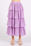 Mittoshop Chiffon Ruffle Layer Elastic Waist Midi Skirt - Trendsi