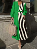 Color Block Striped Long Sleeve Midi Dress - Trendsi - Flyclothing LLC