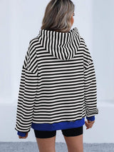 Drawstring Striped Long Sleeve Hoodie - Trendsi - Flyclothing LLC