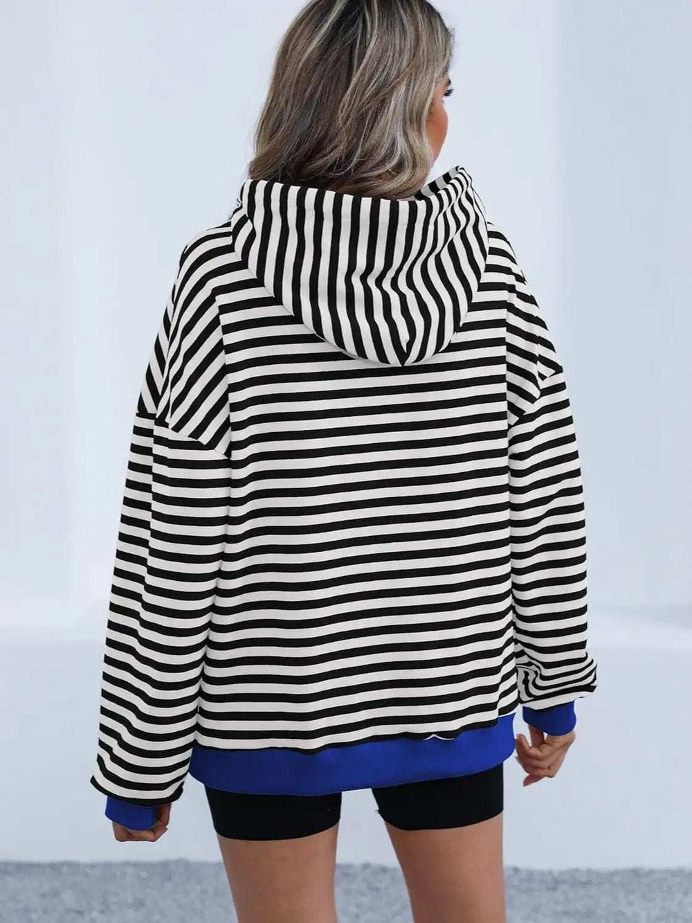 Drawstring Striped Long Sleeve Hoodie - Trendsi - Flyclothing LLC