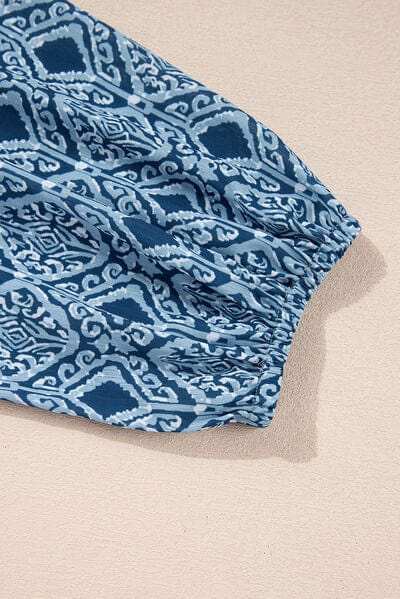 Geometric Print Frilled Notched Blouse - Trendsi - Flyclothing LLC