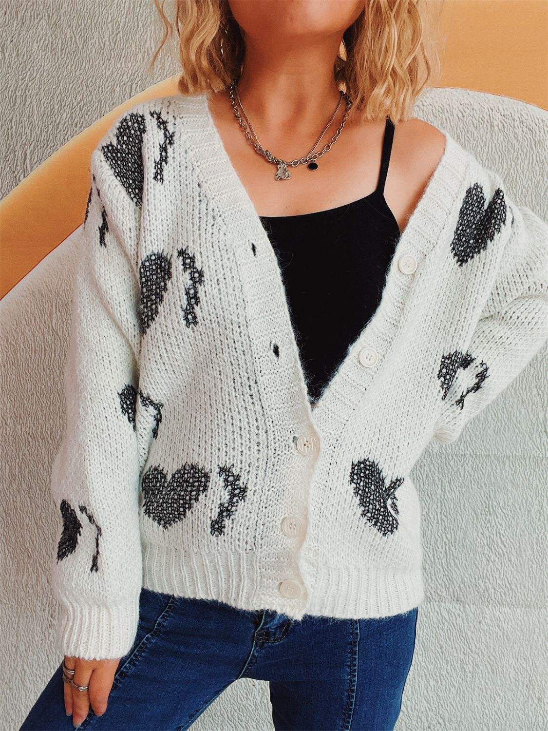 Heart Button Up Long Sleeve Cardigan - Trendsi - Flyclothing LLC