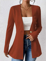 One Button Long Sleeve Blazer - Trendsi - Flyclothing LLC