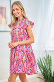 First Love Full Size Printed Ruffle Cap Sleeve Tiered Dress - Trendsi