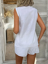 Devine Button Down V-Neck Tank and Shorts Set - Trendsi - Flyclothing LLC