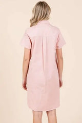 Mittoshop Button Detail Collared Neck Short Sleeve Shirt Dress - Trendsi - Flyclothing LLC