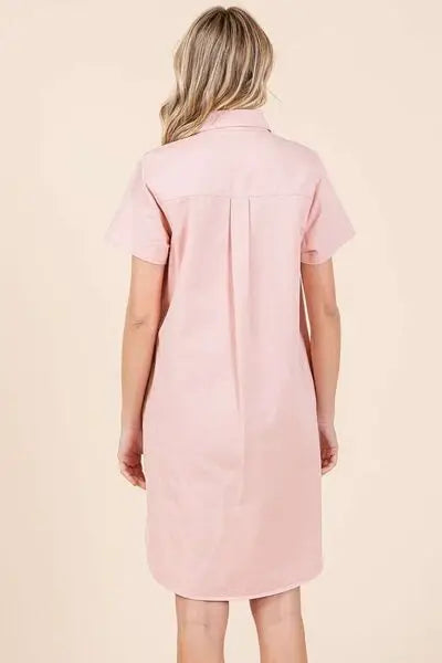Mittoshop Button Detail Collared Neck Short Sleeve Shirt Dress - Trendsi - Flyclothing LLC