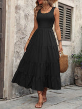Smocked Scoop Neck Sleeveless Tank Dress - Trendsi - Flyclothing LLC