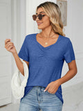 Ruched V-Neck Short Sleeve T-Shirt - Trendsi - Flyclothing LLC