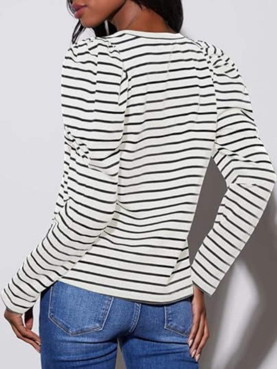 Striped Round Neck Long Sleeve T-Shirt - Trendsi - Flyclothing LLC
