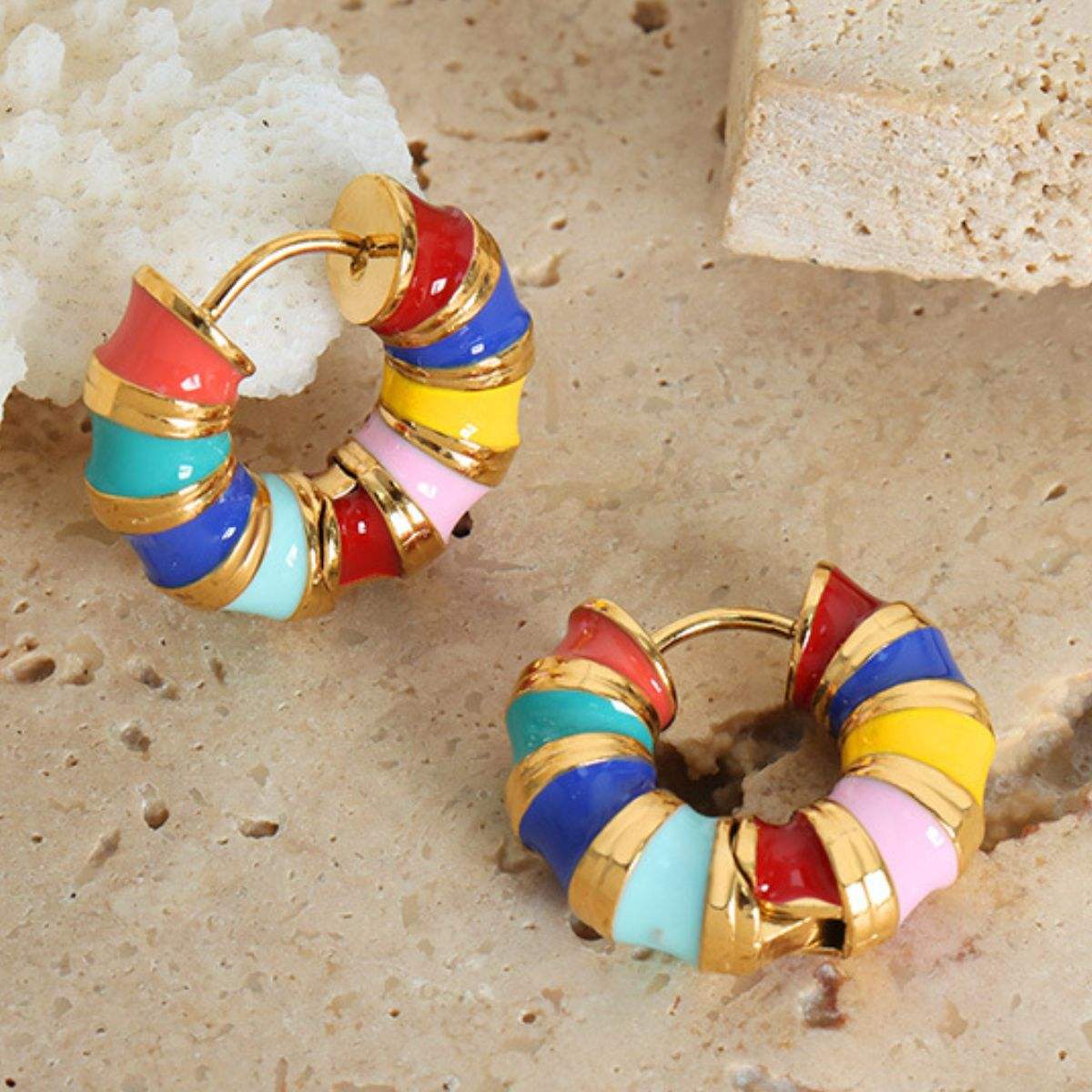 Titanium Steel Enamel Hoop Earrings - Trendsi - Flyclothing LLC