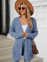 Pocketed Open Front Long Sleeve Cardigan - Trendsi - Flyclothing LLC