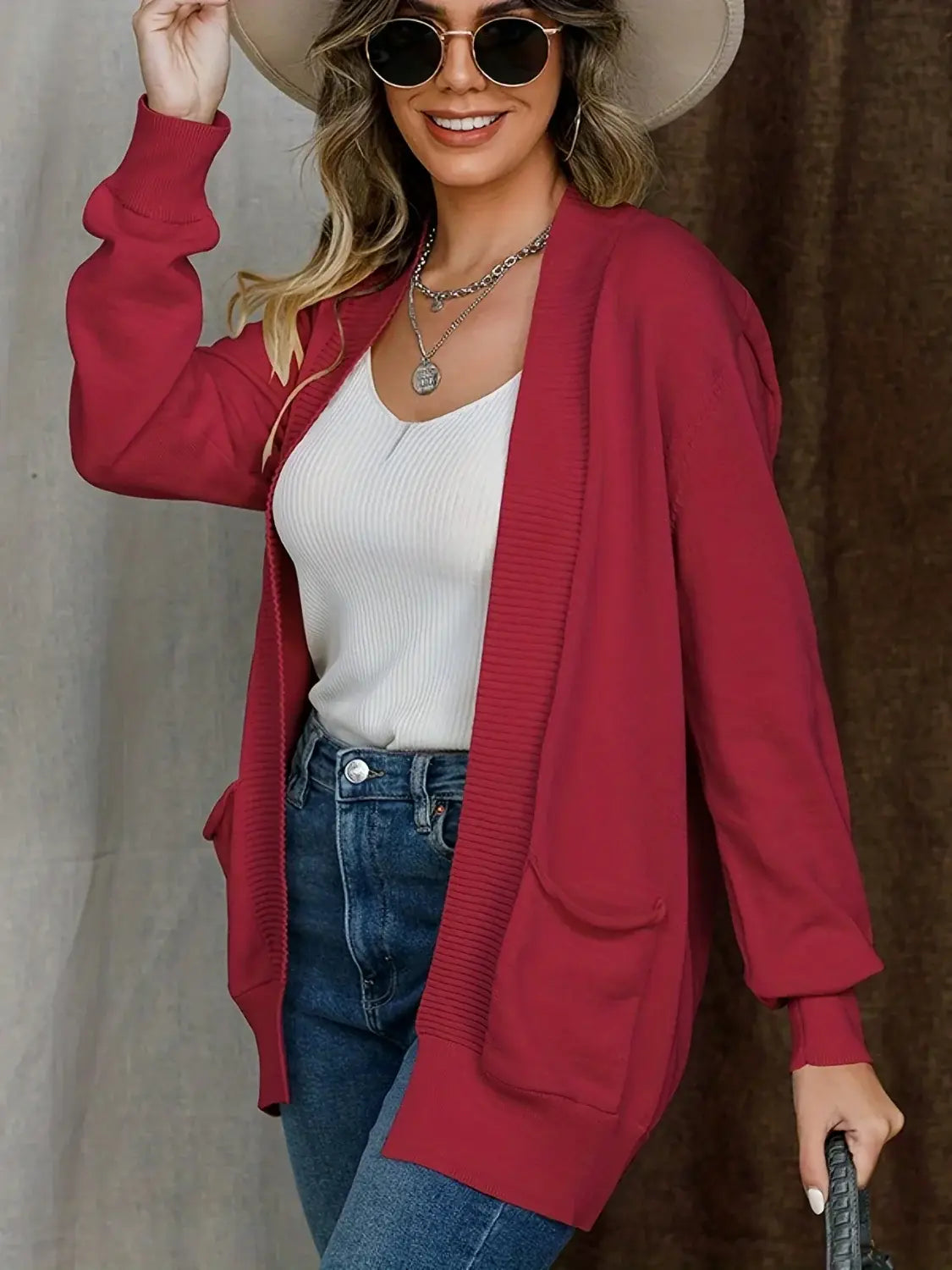 Open Front Long Sleeve Sweater Cardigan - Trendsi - Flyclothing LLC