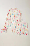 Bow Printed Collared Neck Top and Drawstring Shorts Lounge Set - Trendsi - Flyclothing LLC