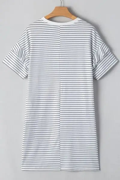 Stripe Round Neck Short Sleeve Mini Dress - Trendsi - Flyclothing LLC