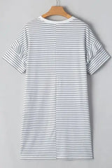 Stripe Round Neck Short Sleeve Mini Dress - Trendsi - Flyclothing LLC