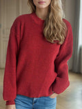 Solid Color Round Neck Long Sleeve Sweater - Trendsi - Flyclothing LLC