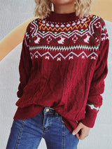Cable-Knit Mock Neck Long Sleeve Sweater - Trendsi - Flyclothing LLC