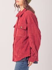 Button Up Long Sleeve Corduroy Jacket - Trendsi