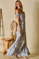 Printed Off-Shouder Short Sleeve Dress - Trendsi - Flyclothing LLC