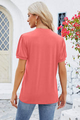 Notched Short Sleeve T-Shirt - Trendsi - Flyclothing LLC