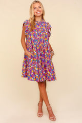 Haptics Frilled Mock Neck Ditsy Floral Dress - Trendsi