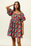 BiBi Floral Print Puff Square Neck Dress - Trendsi - Flyclothing LLC