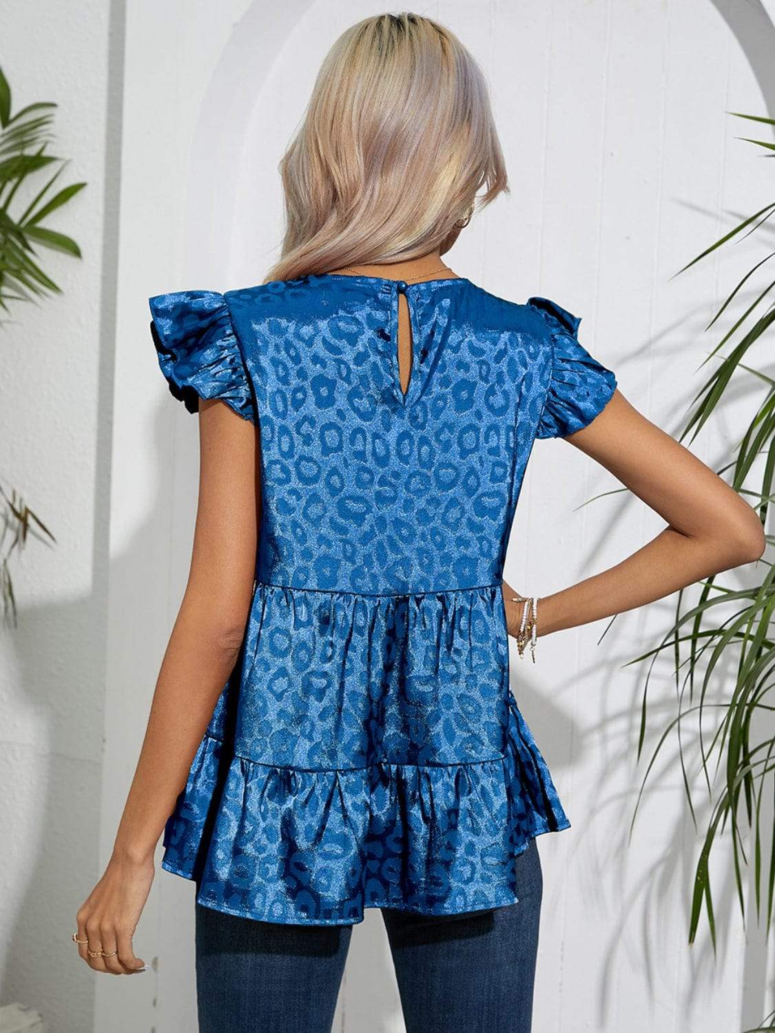 Full Size Ruffled Leopard Cap Sleeve Top - Trendsi - Flyclothing LLC