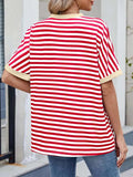 Striped Round Neck Half Sleeve T-Shirt - Trendsi - Flyclothing LLC