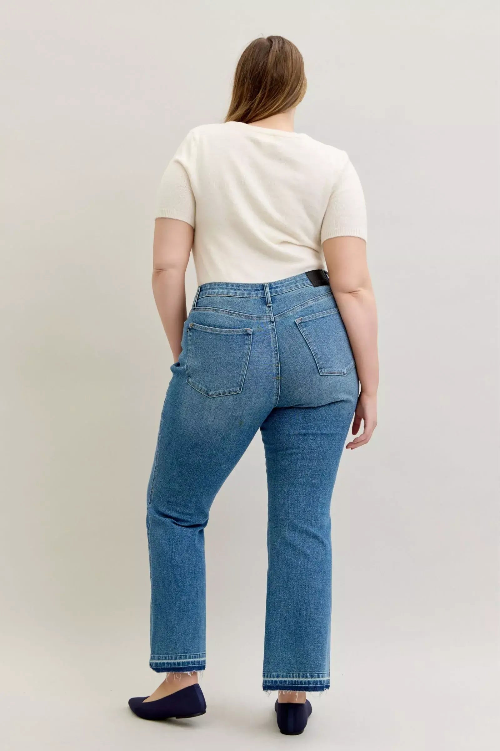 Judy Blue Full Size Mid Rise Slim Bootcut Tummy Control Release Hem Jeans Plus Size - Trendsi - Flyclothing LLC